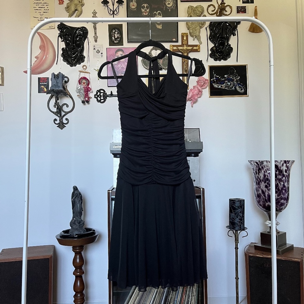 90s Halter Fairy Emo Goth Ruffle Scrunch Dress Vintage
